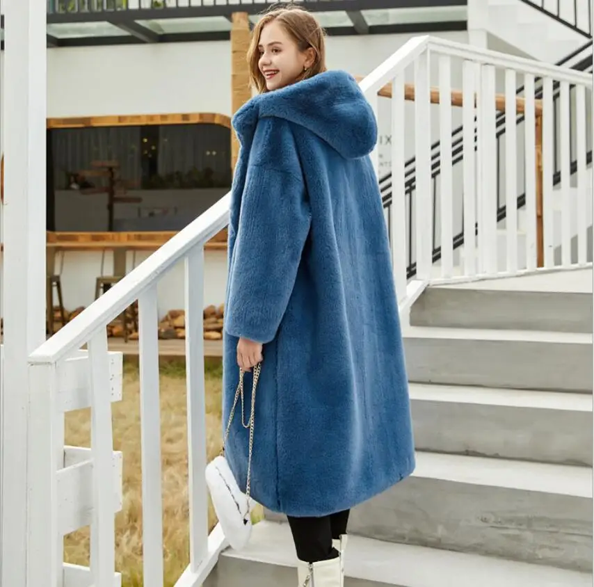 Oversized Winter Warm hooded Jacket women Thicken Long Coat Solid color Faux Fur Coat Women Casual Women Fur Faux Jacket Outwear