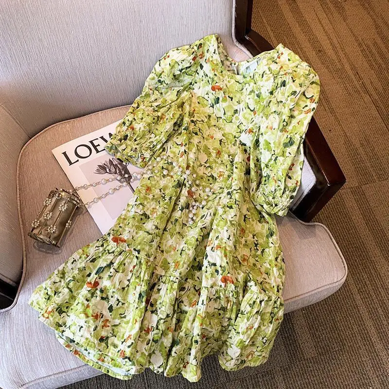 

Dress Women Vintage Puff Sleeve Sweet Cute Colorful Tender Ruffles Dresses Female Casual Streetwear Chic Korean Style Stylish