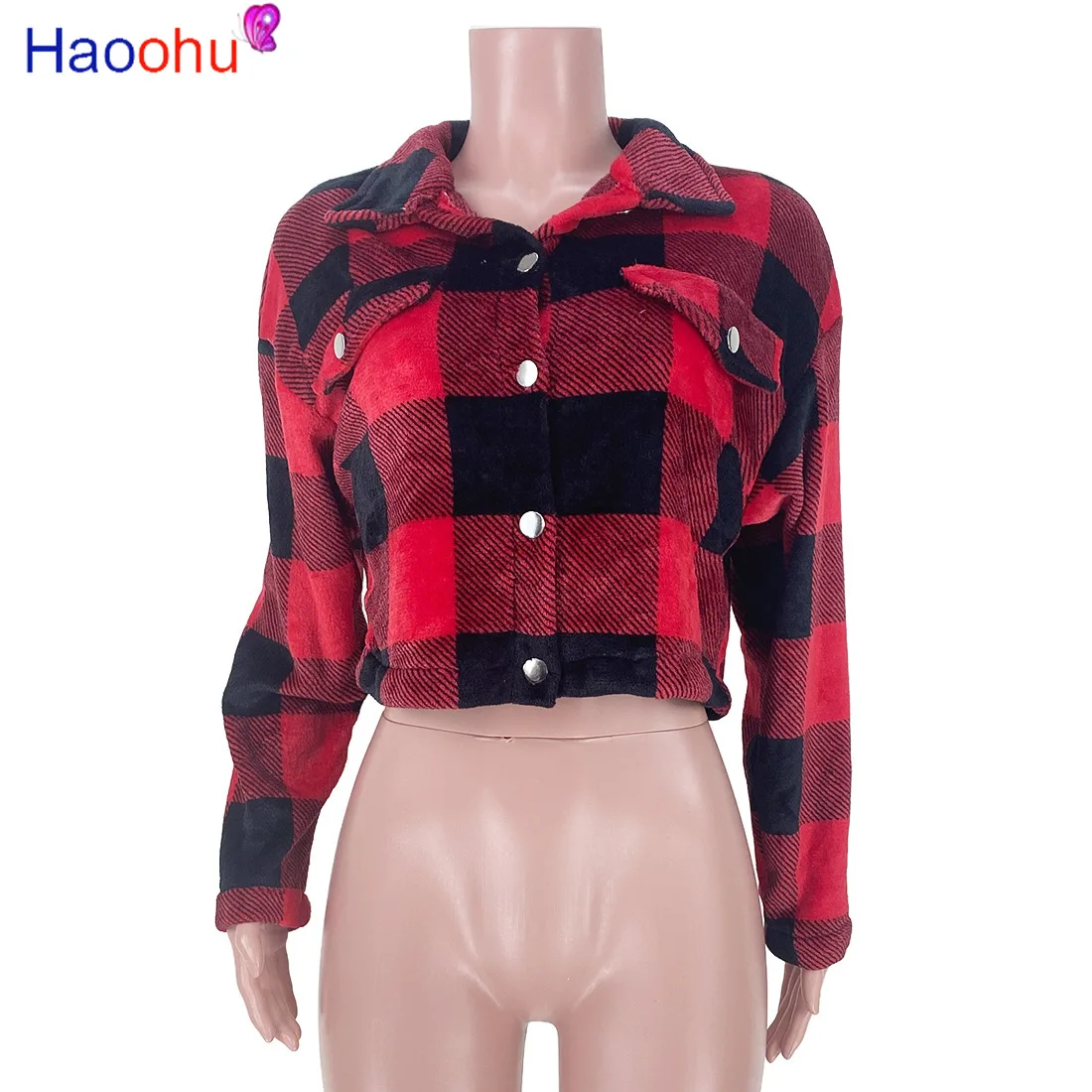 

HAOOHU Women Plaid Jacket Coats Button Vintage Long Sleeve Coat Autumn Winter Casual Slim Outerwear Chic Tops