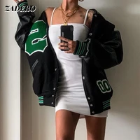 fashion letter print jackets womens high street college coats hip hop baseball casual coat loose stitching varsity jacket new