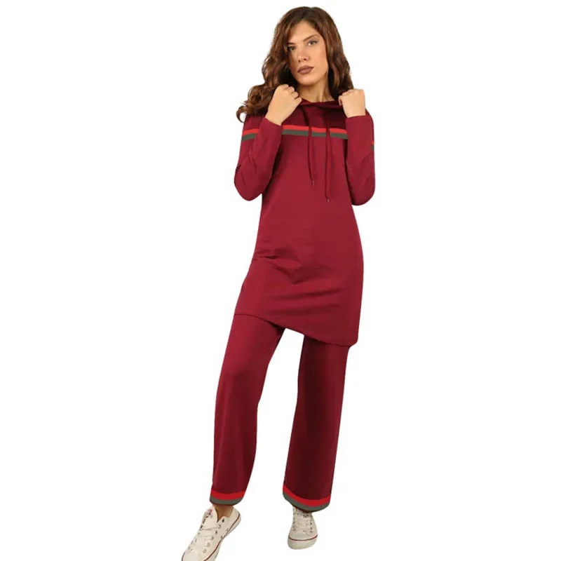 

Женский пуловер с длинным рукавом, красный и зеленый в полоску, с капюшоном, Повседневный, Женский комплект 2 шт., с эластичной талией, полная ...