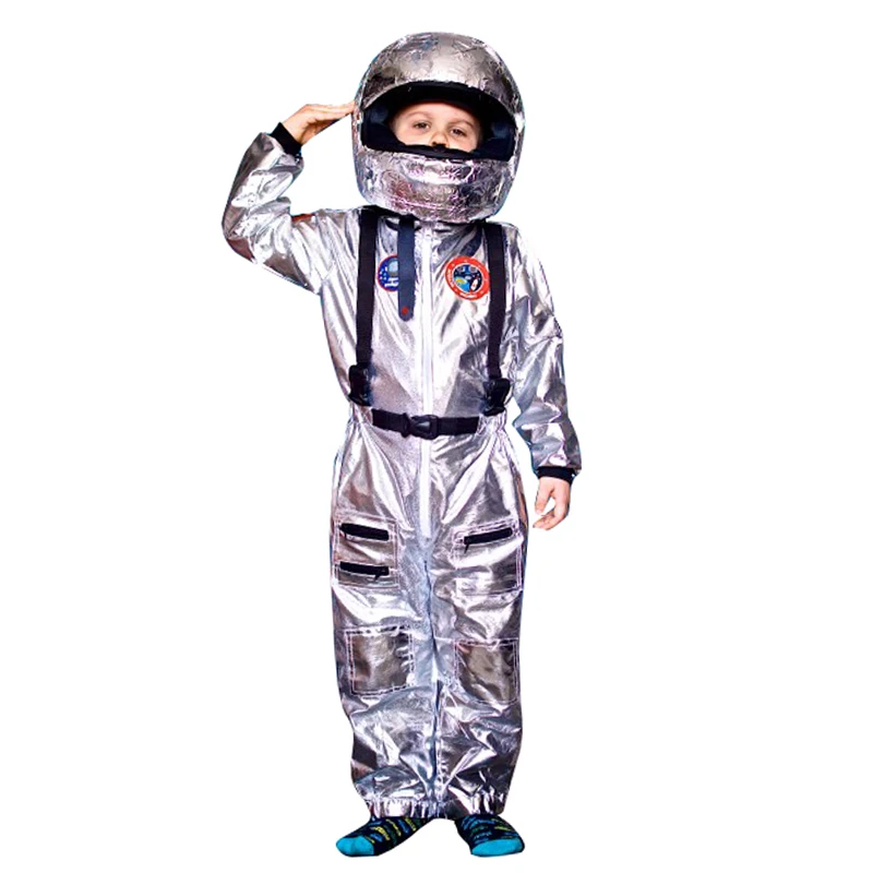 

Silver Spaceman Jumpsuit Boys Astronaut Costume For Kids Halloween Cosplay Children Pilot Carnival Party Fancy Dress