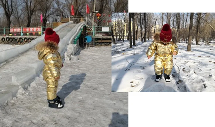 Детский пуховик-30 детский комбинезон, верхняя одежда Зимний лыжный костюм, одежда для девочек, верхняя одежда, пальто, парка натуральный мех, для детей от 2 до 8 лет