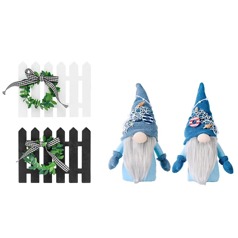 

2 шт., деревянный забор для пикника в фермерском хозяйстве с 2 шт. плюшевой куклы-Гном для фестиваля океана, к счастью, кукла без лица в океане