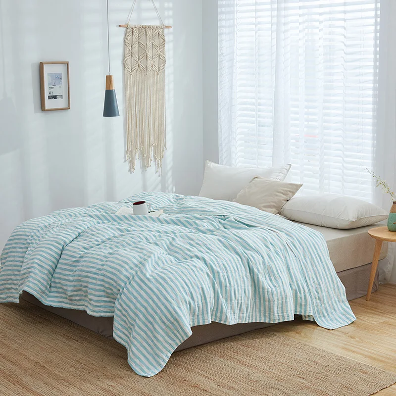 Домашнее текстильное вареное одеяло из 100% хлопка голубое газовое покрывало для