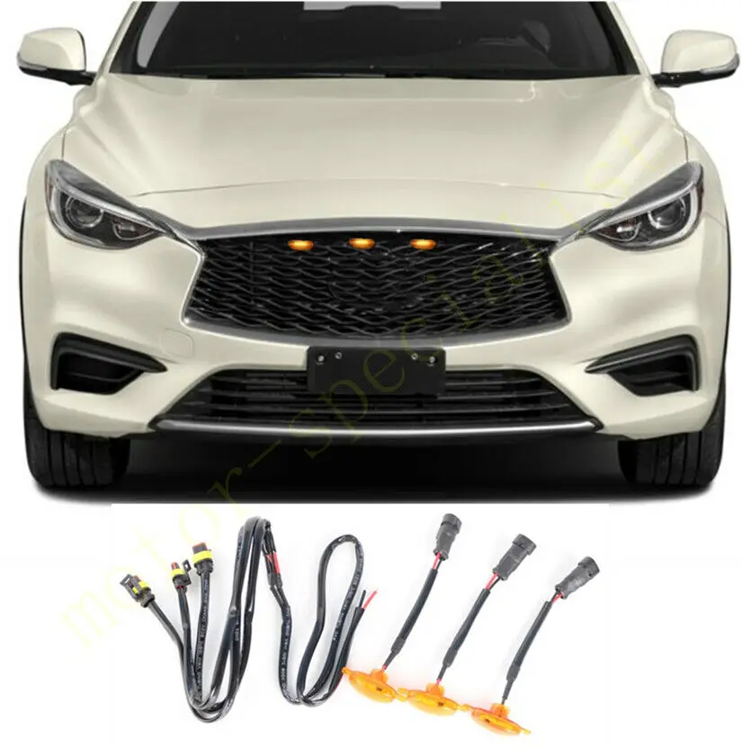 

3PCS Fit For Infiniti QX50 2016-2021 LED Car Front bumper Grille LED Yellow Light Raptor Style Light Kit Decor W/ Wire Speed