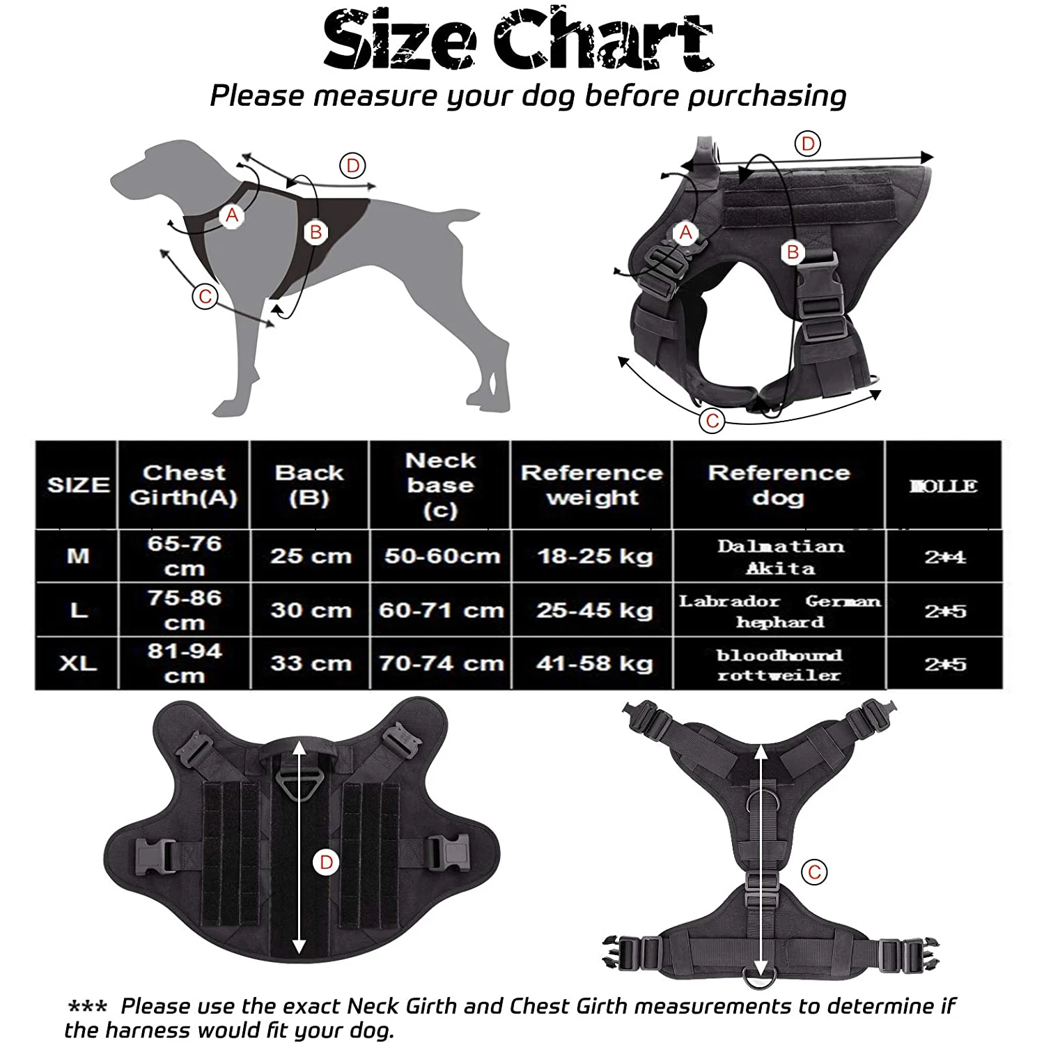 

Tactical Dog Harness with 2X Metal Buckle Working Dog MOLLE Vest with Handle Front Clip Dogs Pet Military Adjustable Harness