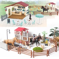 simulation horse animals farm stable riderhorse rider cafe playset with horse model and accessories educational toy for kids