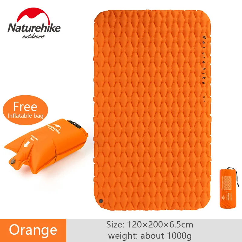 Orange Naturehike напольный двойной коврик с пневмоподушка Кемпинг Пешие прогулки спальный коврик влагостойкая Подушка воздушный матрас - Цвет: Orange