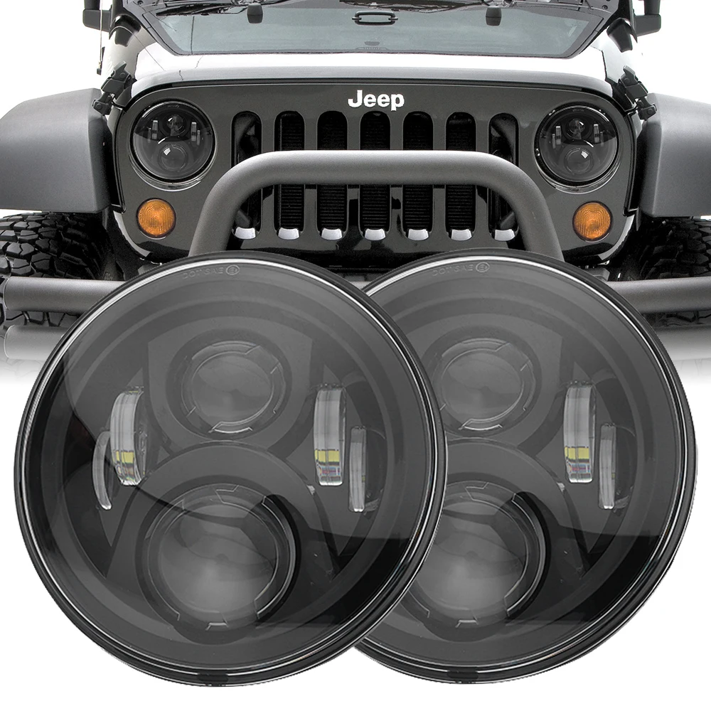 

For Jeep Wrangler Off Road Lada Niva Urban 7inch Round Led Headlight Hi/Low H4 Halo Angle Eyes DRL Headlamp 4x4 suzuki samurai