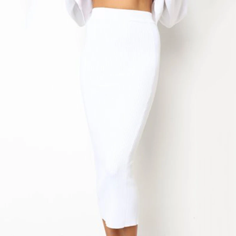 Spring Autumn Women Bodycon Long Skirt Fashion Casual Knitted Slim Bag Hip Sexy Black White High Waist Party Pencil Skirts | Женская