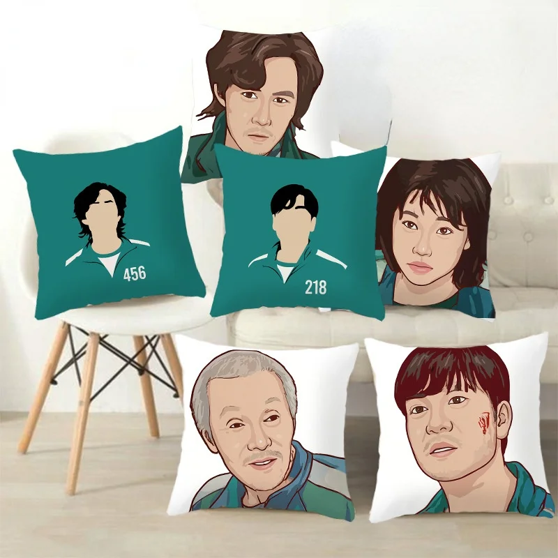 

45X45cm Anime Squid Game Pillow Cases Cartoon Korean TV Pillowcase Personality Living Room Sofa Bedroom Decorative Cushion Cover