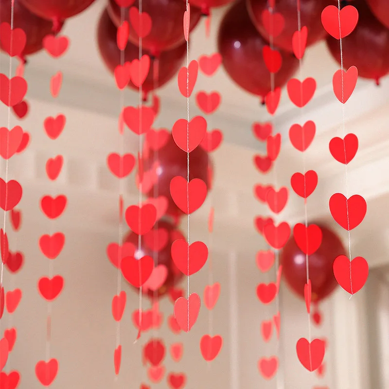 

40 Hearts Wedding Garland Red Paper String Banner DIY Valentines Day Hanging Curtain Wedding Love Room Layout Decoration 5M