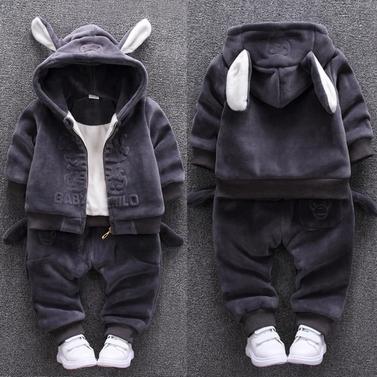 

Girls boys winter clothing sets children cute cotton thick velvet coats pants 2pcs tracksuits for baby kids fashion warm suits