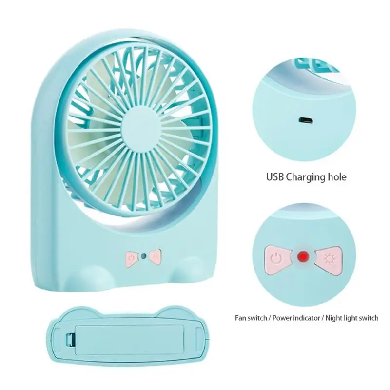 Портативный перезаряжаемый светодиодный светящийся мини вентилятор Настольный