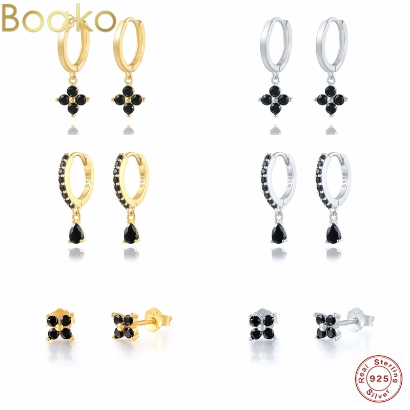 

Автоклав класса люкс Bling Черный Циркон 100% 925 стерлингового серебра Висячие серьги-кольца для женщин Роскошные обручальные вечерние подарок ...