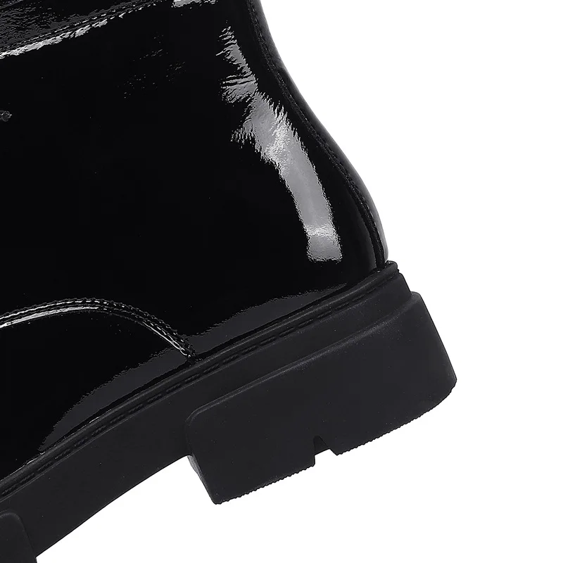 

New Fashion Patent Leather Chunky Square Med Heels Ankle Boots For Women Dress Party Autumn Winter Casual Shoes Short Boots 39