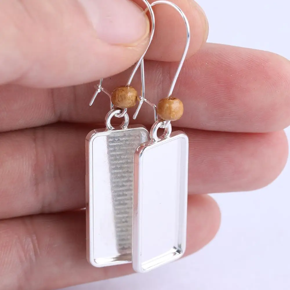 

10pcs silver plated it 10x25mm rectangle cabochon earring base settings diy blank pendant earrings bezel findings