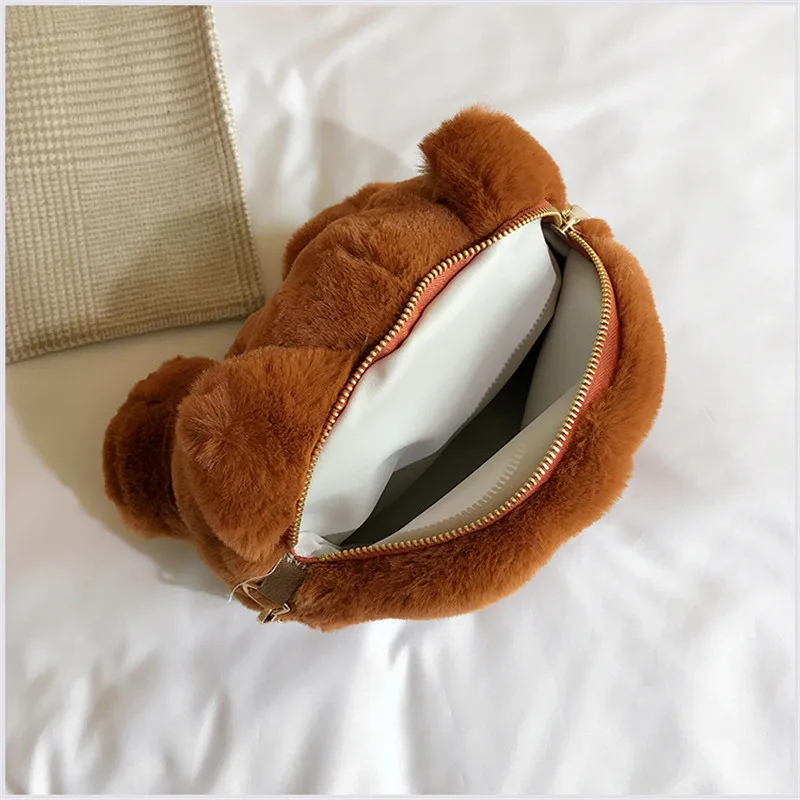New Chain Crossbody Bag Women Cute Plush Cat Shoulder Female Casual Cartoon Zipper Soft Fake Fur Mini Messenger Bags XB50015 | Багаж и