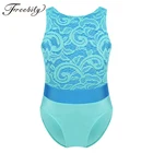 Балетные трико для девочек; Танцевальные костюмы без рукавов; Кружевной топ с лифом; Цвет блок; Гимнастический купальник; Одежда для балета; Спортивный костюм