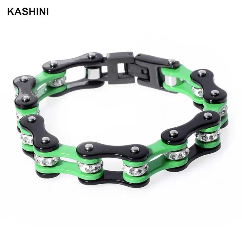 

Браслеты женские из нержавеющей стали, очаровательные украшения со стразами, черные байкерские браслеты на цепочке для езды на мотоцикле и ...