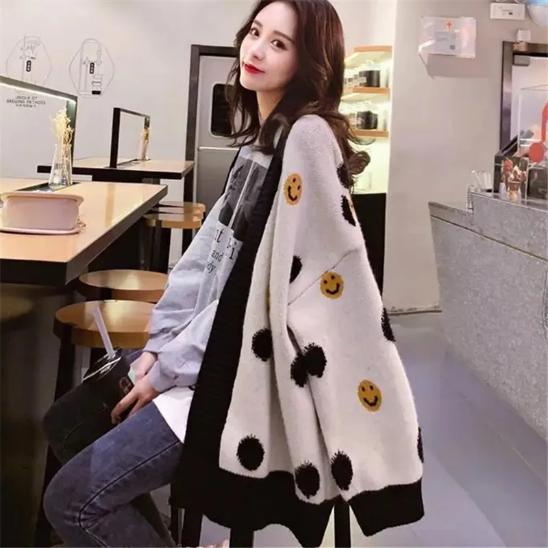 

Women's Sweater Spring and Autumn New Splicing Printed Cartoon Long Sleeve V-neck Cardigan Fashion Commuter Top Women Jacket 280