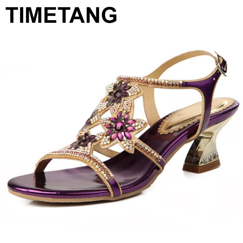 

TIMETANG 2021New Summer Flower Rhinestone Crystal Gladiator High Heels Sandals Women Wedding Party Bridesmaid Sandals ShoesE1060