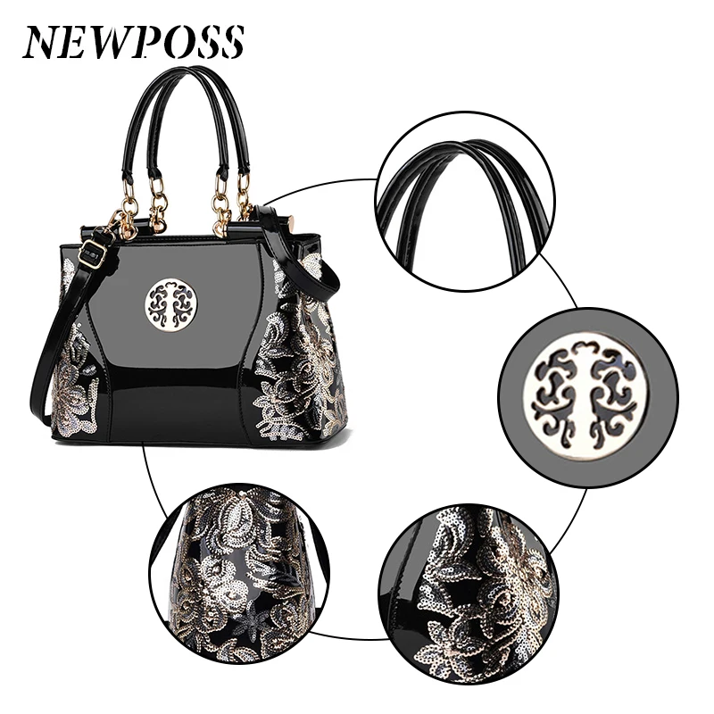Сумка Newposs женская с вышивкой вечерняя сумочка из лакированной кожи сумка через