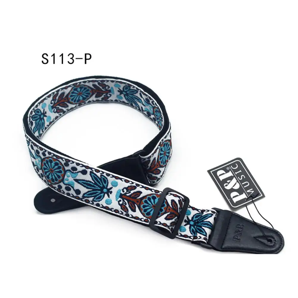 yiwa embroidered belt adjustable jacquard band with leather end for bass acoustic electric folk guitar bass musical instrument free global shipping