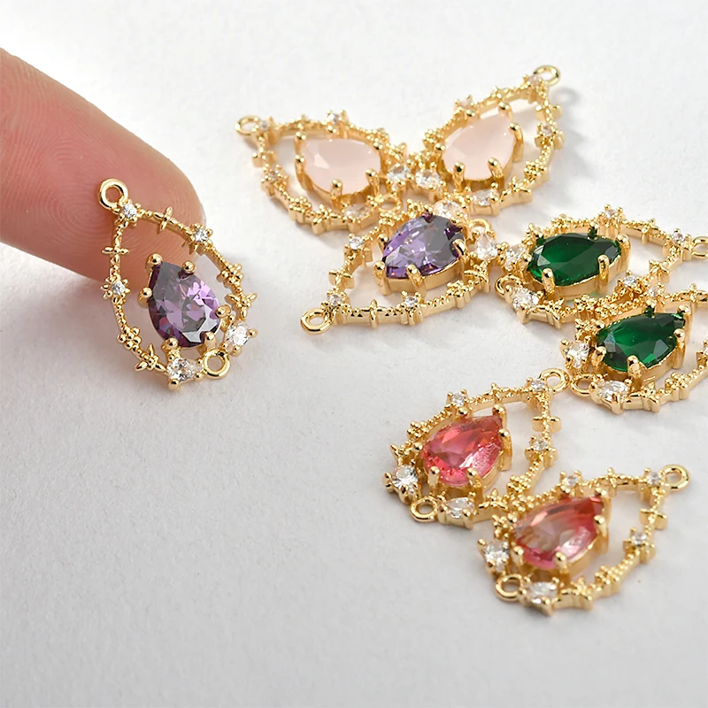 Кружевной двойной висячий цветок циркон кулон покрытый медью 18 К золото DIY серьги