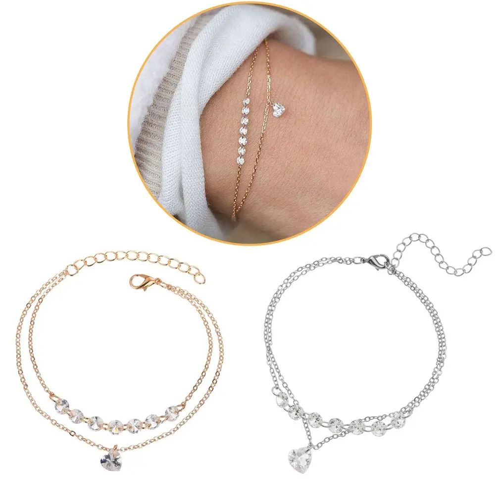 Модный простой симпатичный женский многослойный браслет с медалью и стразами