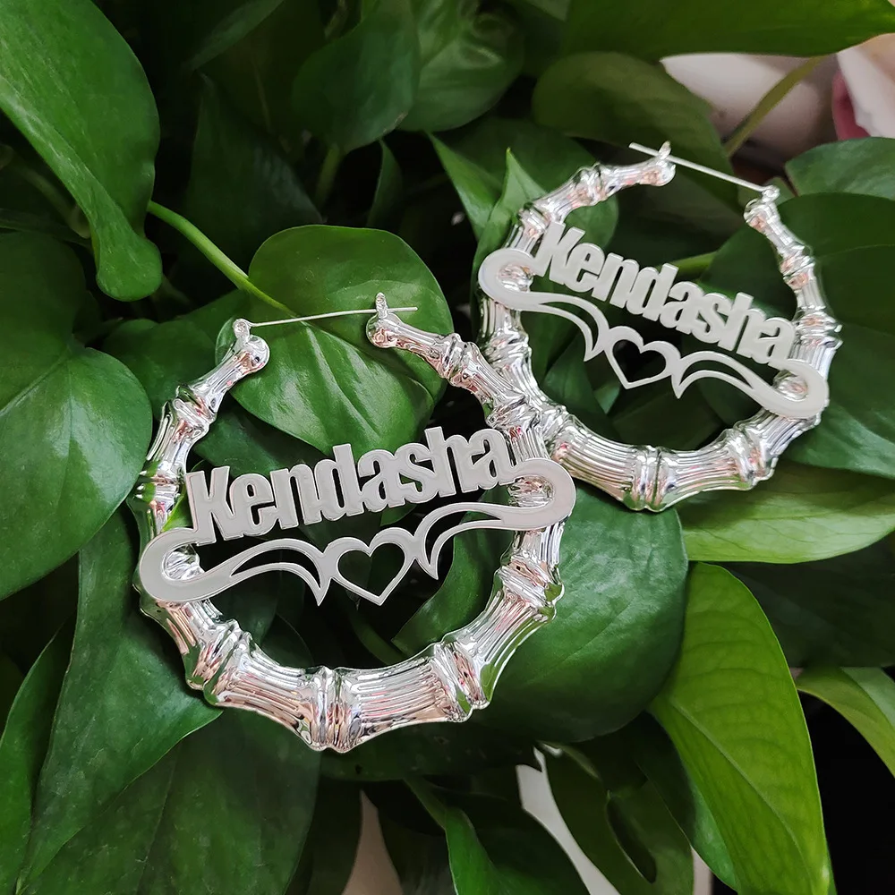 

Gosun Customize Jewelry Round Large Earrings With Heart New Design Stainless Steel Bamboo Hoop Name Earring For Birthday'sGifts
