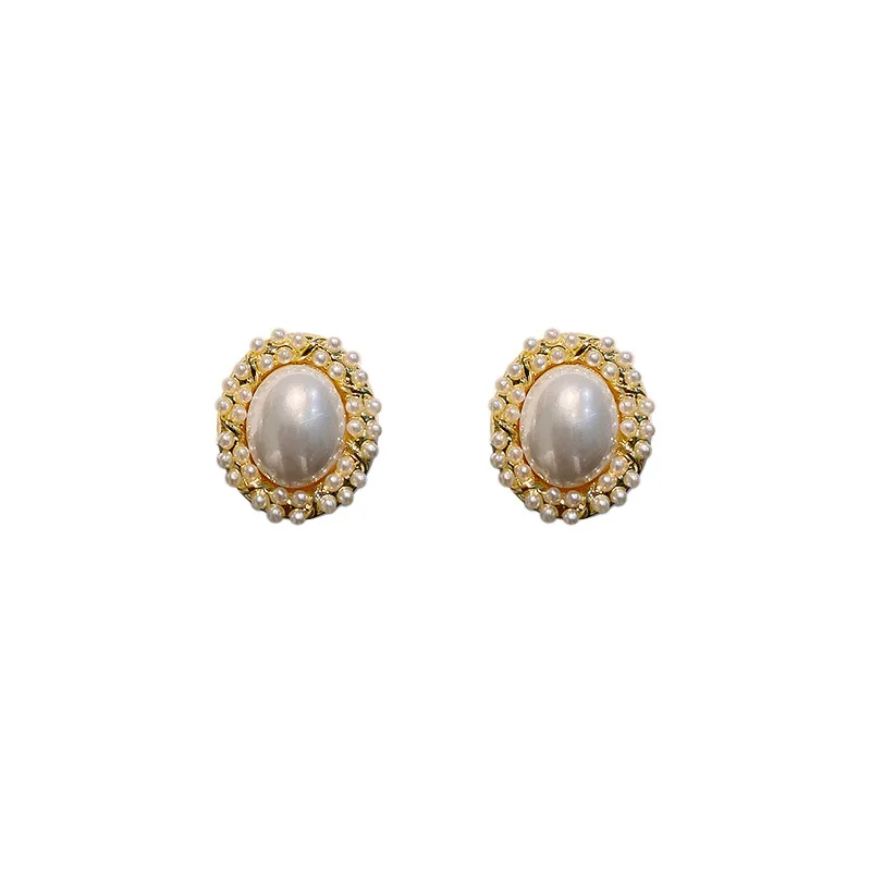 

CH-1002 s925 silver needle pearl geometric button earrings retro simple temperament fashion earrings Mori personality celebrity