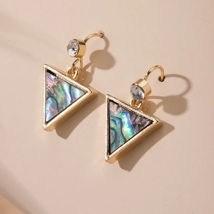 

FYJS Unique Light Yellow Gold Color Geometric Shape Abalone Shell Dangle Earrings Ethnic Style Jewelry