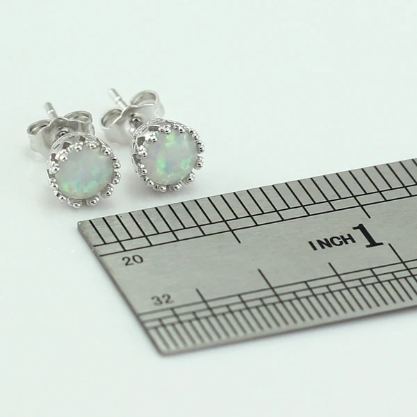 

White Fire Opal Crown Silver Plated Stud Earrings for Women OE234