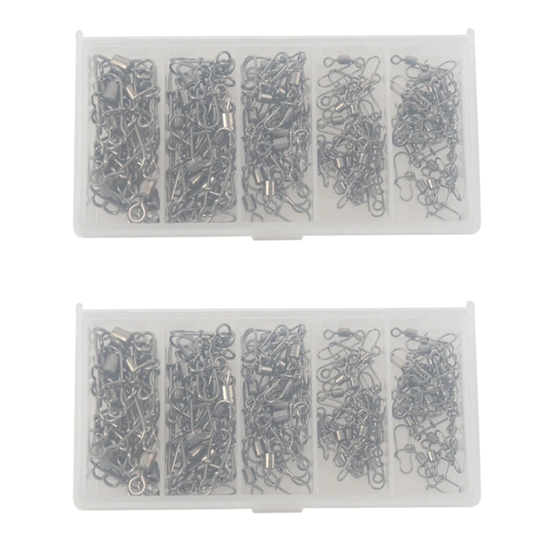 

192Pcs Copper Alloy Fishing Swivel Snap Ball Bearing Lock Rolling Swivel Connector Fishing Tackle Kit