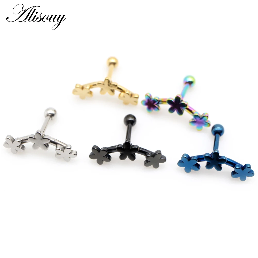 

Alisouy 2pcs Fashion Three Flowers Stars Stainless Steel Men Women Ball Screw Ear Stud Earrings Unisex Piercing Jewelry Gift