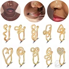 1 шт. гипоаллергенные Поддельные кольца для носа, инкрустированные Фианитами, сердце, звезда, поддельный пирсинг для носа, блестящий зажим на носу, манжеты для не проколотых