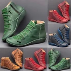Женские зимние ботинки из искусственной кожи, ботильоны, весенняя обувь на плоской подошве, Женские Короткие Зеленые ботинки с мехом для женщин, женские ботинки на шнуровке