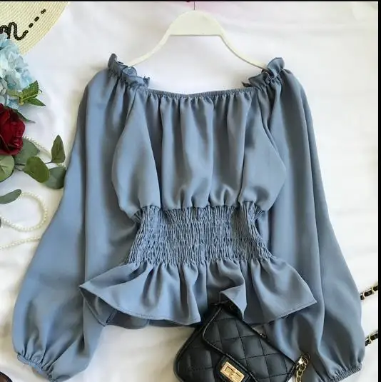 Летние женские Атласные Рубашки с длинным рукавом и вырезом лодочкой винтажные