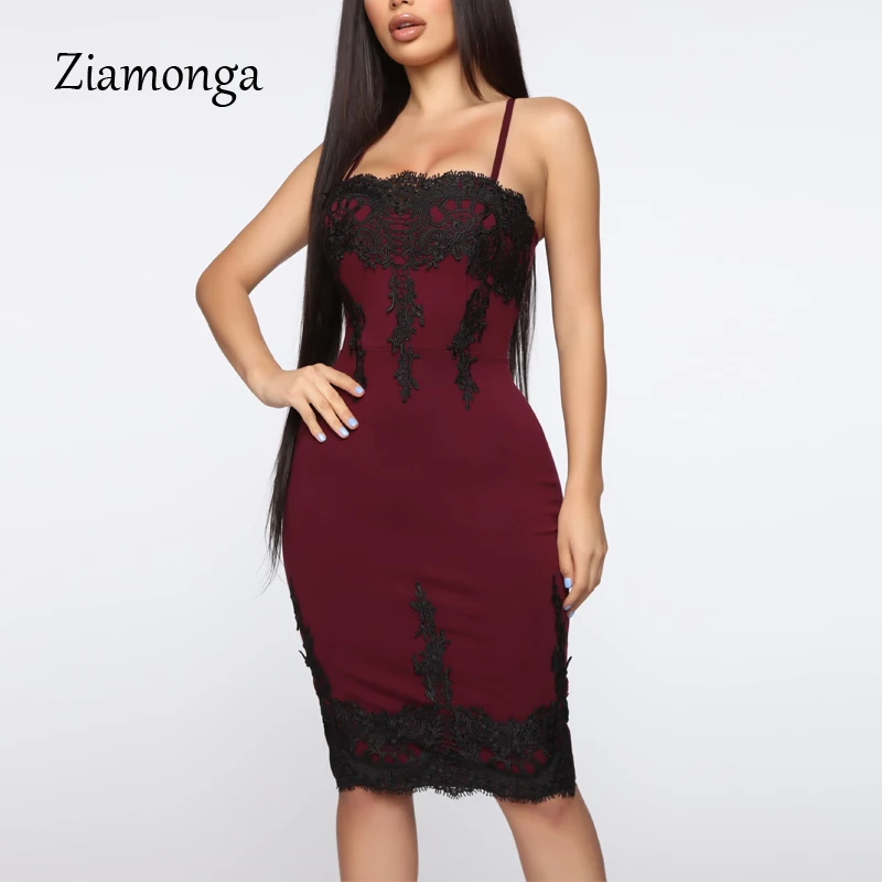 Ziamonga Elegant Lace Bodycon Bandage Dress Women Sexy Vestidos 2019 Summer Black Red Club Party Midi Pencil Dresses | Женская одежда