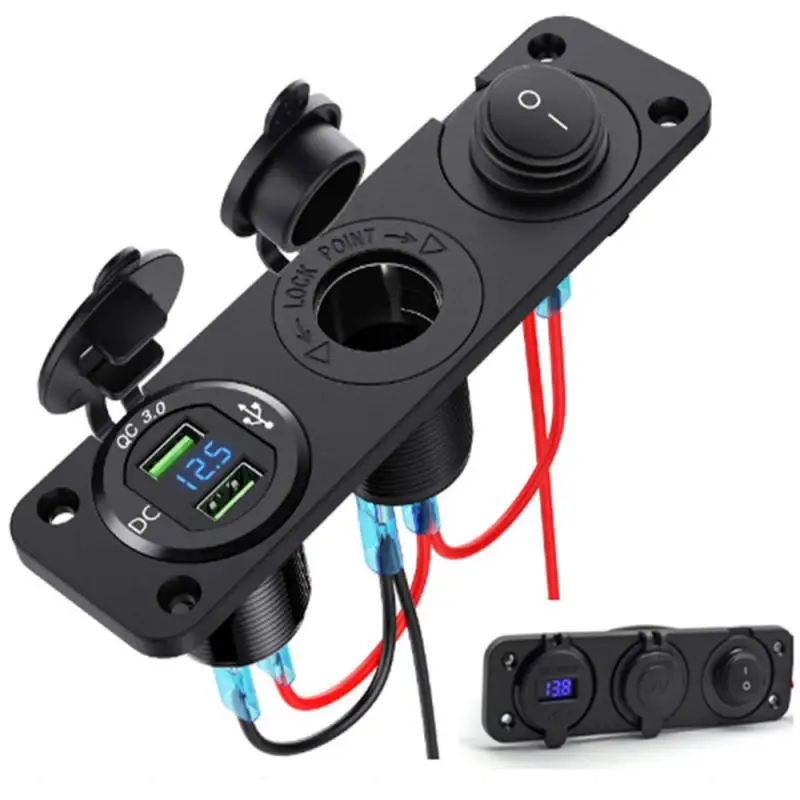 

Двойной Разветвитель Прикуривателя QC3.0, водонепроницаемый, 12 В, двойное зарядное устройство USB, адаптер питания, розетка, двойной USB-порт, вол...