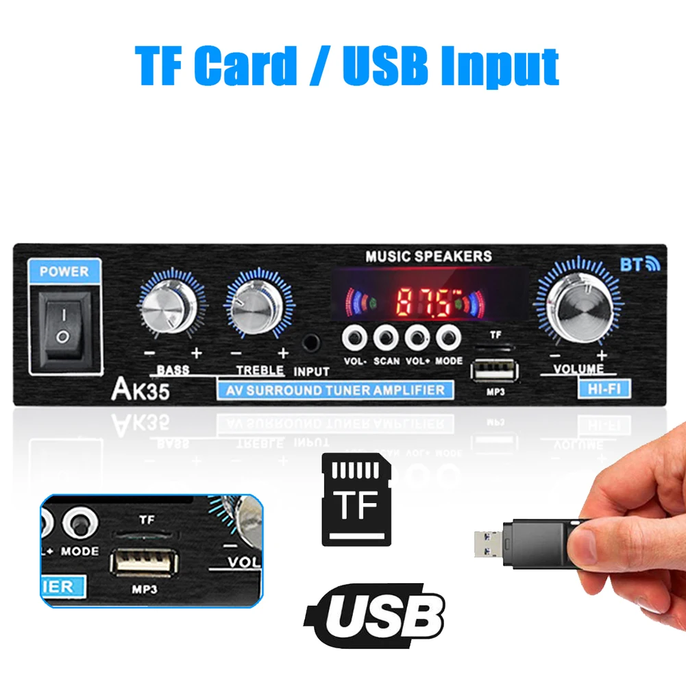 Двухканальный Hi-Fi стерео усилитель мощности 90 Вт + с Bluetooth USB TF RCA AUX входом пульт