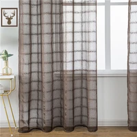 dark coffee sheer curtains for living room bedroom kitchen door cafe voile grid tulle curtains window treatment curtains plain