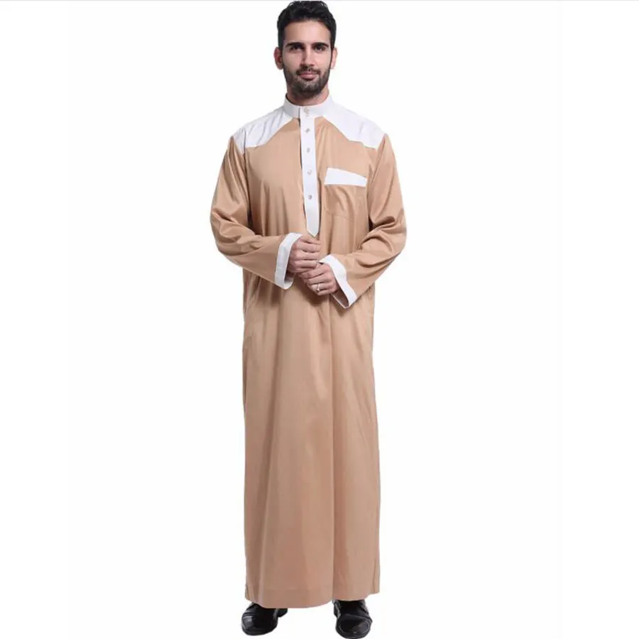 New Muslim islamic Clothing Men Jubba Thobe Patchwork Long Robe Saudi Musulman Wear Abaya Caftan Islam Dubai Arab Abaya Sweater