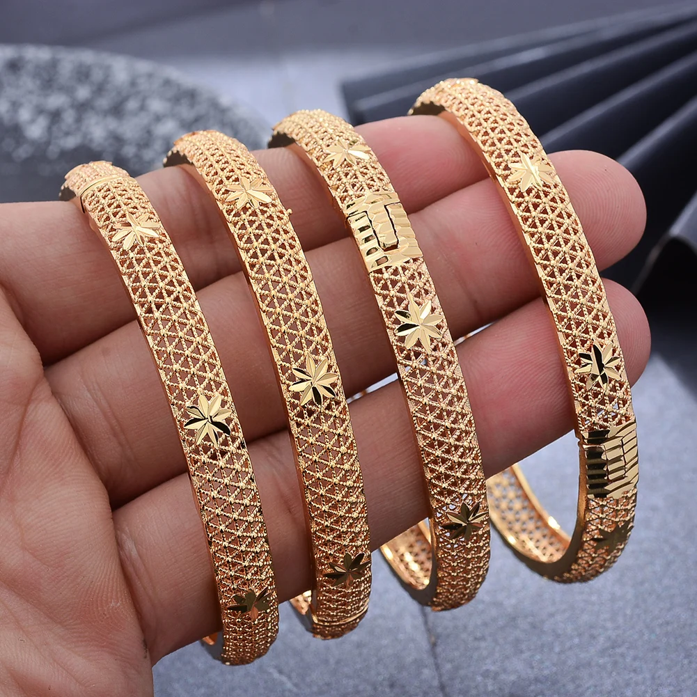 

1-4Pcs Dubai African Arab Wedding Gold Color Bangles For Women Bracelets Wedding Birthday Gift Bijoux femme