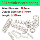 Пружина пружинная компрессионная из нержавеющей стали 304, диаметр провода 0,4 мм, внешний диаметр 3-10 мм, нажимная пружина 10 шт.