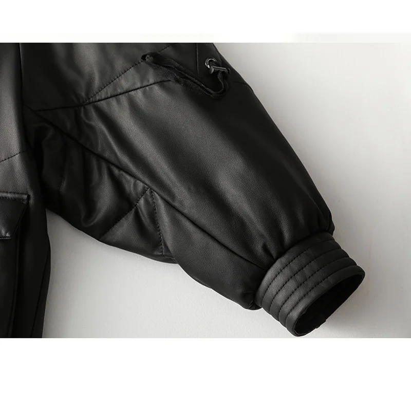 Winter Black Loose Fox Fur Hooded Zipper Woman Coat with Pockets Autumn Formal New Mid-Length SheepSkin Down Jacket