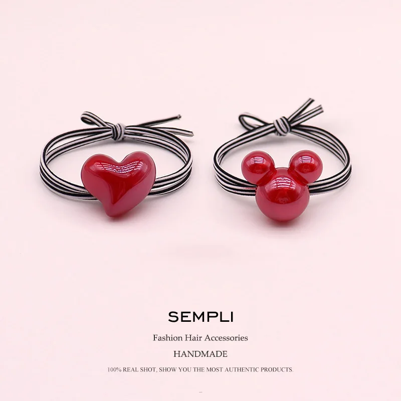 Женские резинки для волос Sempli эластичные из акрила красного цвета с Микки и Минни