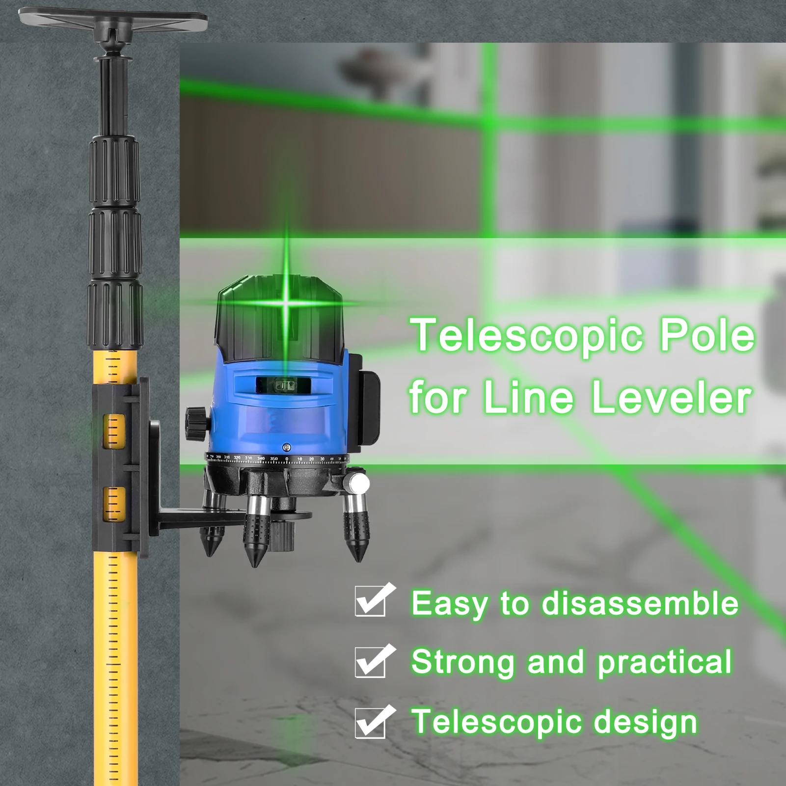 

Aluminum Alloy Telescopic Pole for Line Leveler Adjustable Lift Extend Bracket Holder Stand Support for 1/4'' 5/8'' Laser Level